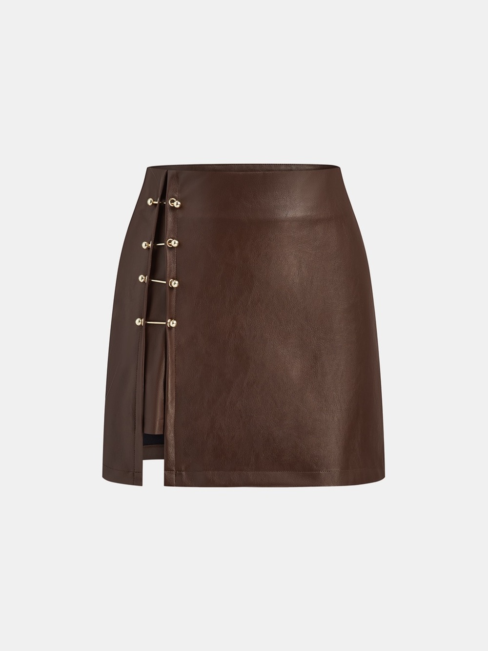 Commense PU Leather Metal Detail Mini Skirt